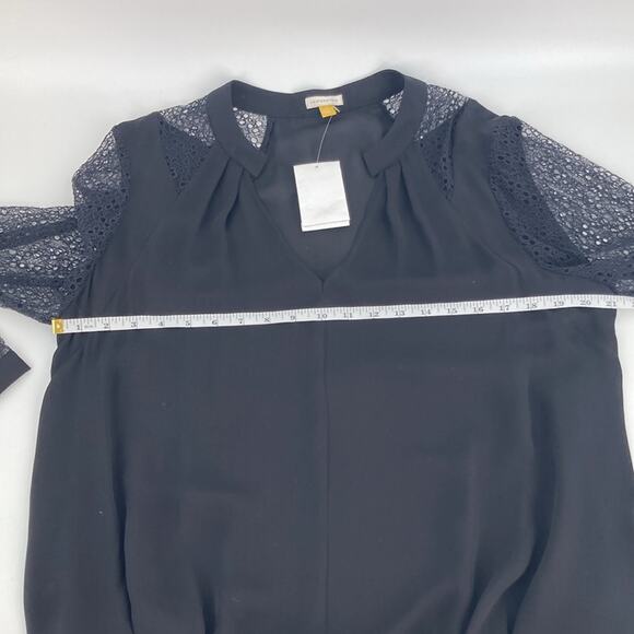 Anthropologie Leifsdottir Womens Black Silk Chiffon Lace Sleeve Blouse 14 New - Picture 11 of 13